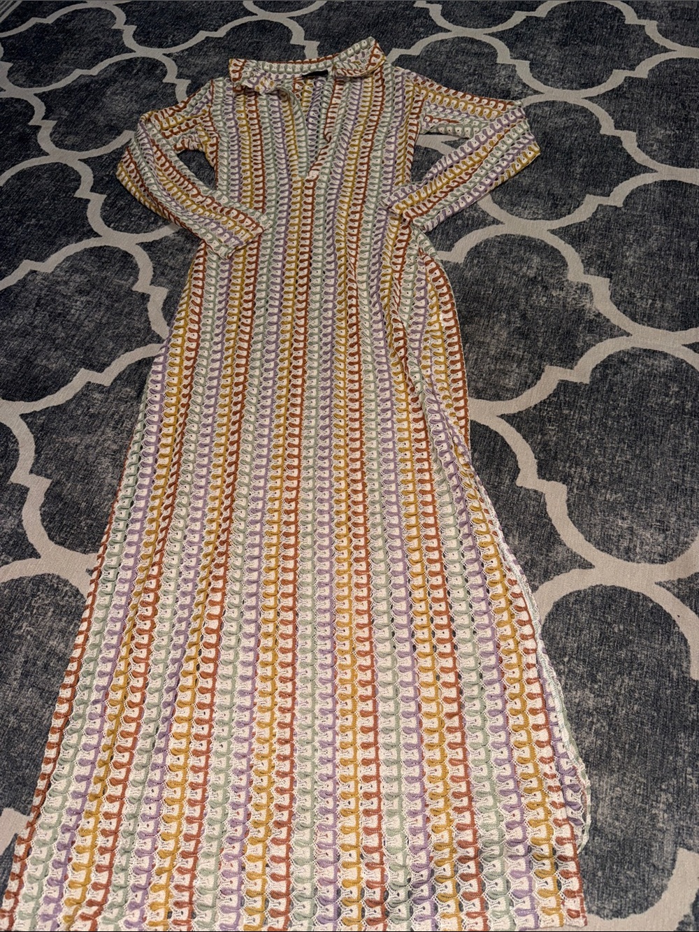 Vici Sunchaser Crochet Cover Up Maxi Dress beach cover up small - Picture 2 of 4